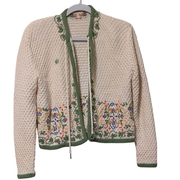 unbranded Sweaters - Vintage unbranded cardigan knit embroidered shamrocks clovers open front medium